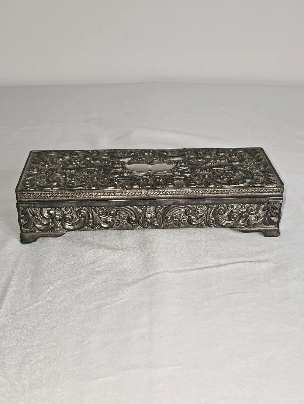 VTG 1992 Jewelry Box Godinger Silver Floral Ornate Baroque Rectangular